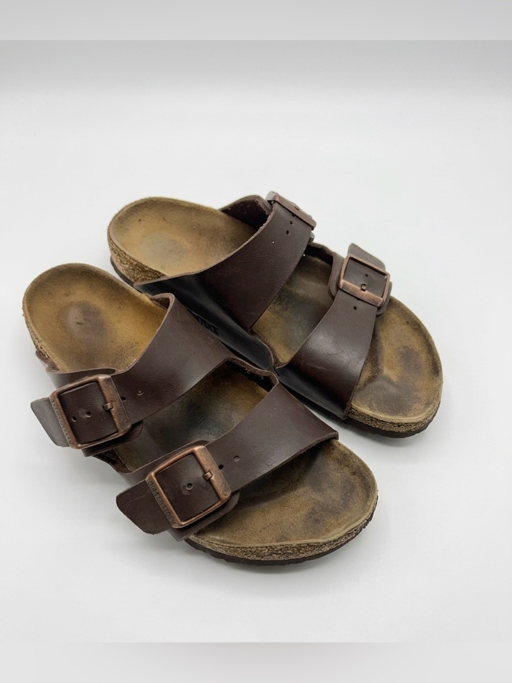 Birkenstock Arizona Sandals Womens 36 Narrow Brown Leather Two Strap Slides